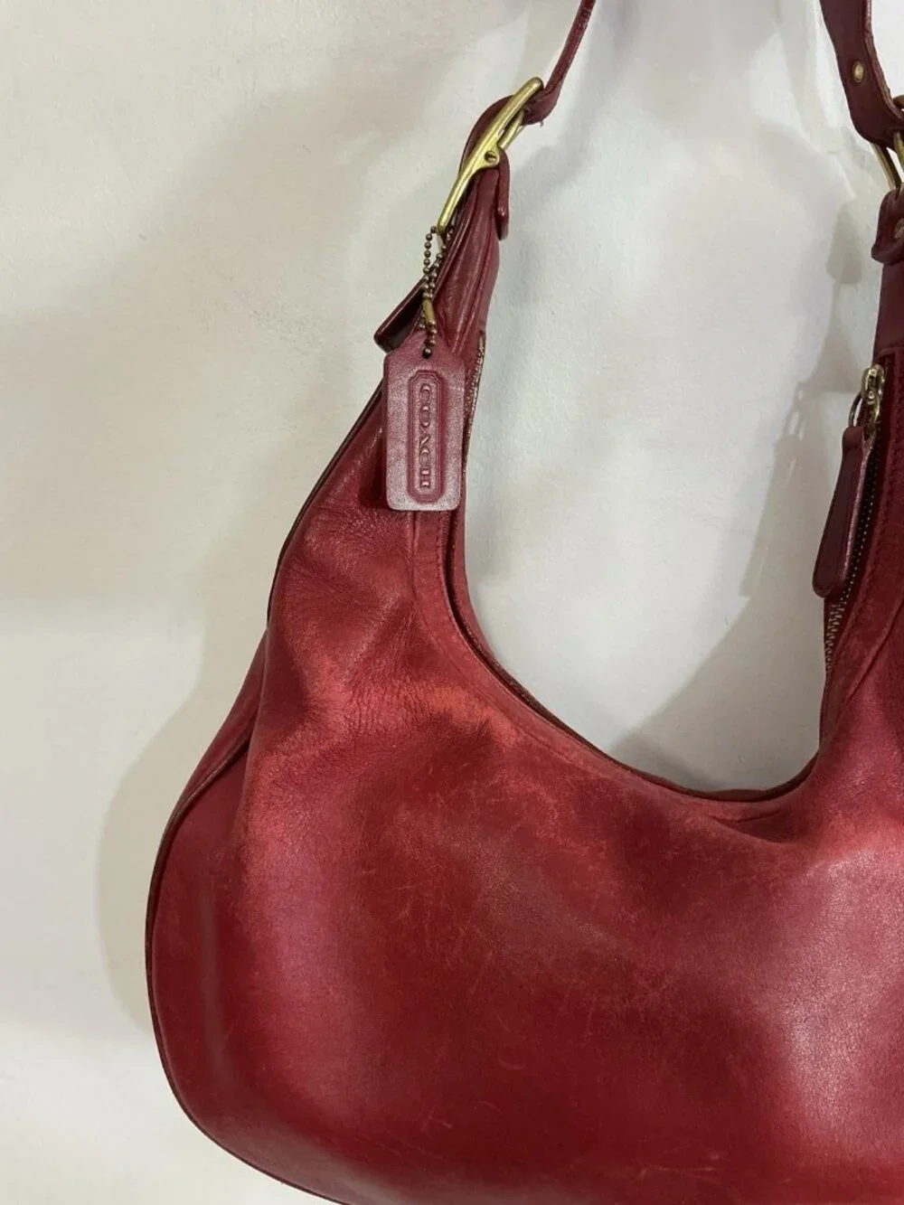 Coach Vintage Cherry Red Leather Zoe Hobo Bag Purse